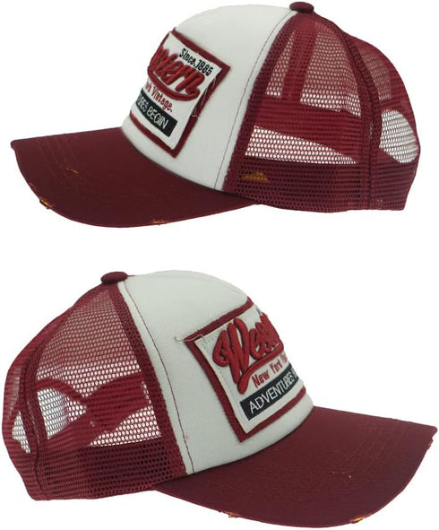 Vintage Embroidery Half Mesh Baseball Cap - Adjustable Unisex Washed Denim Trucker Sun Hat
