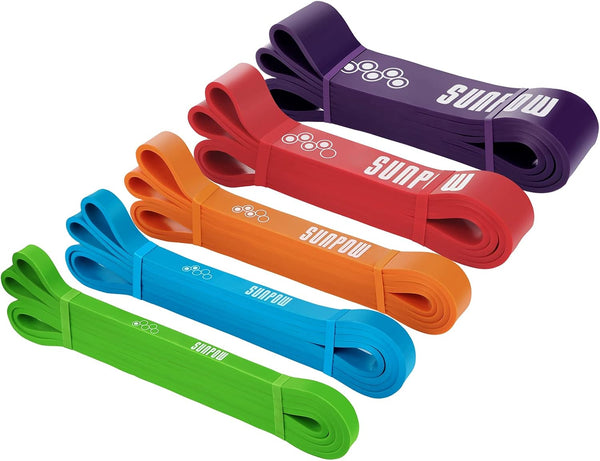 SUNPOW Pull Up Assistance Bands Set of 5 Heavy Duty Resistance Workout Exercise Stretch Fitness Bands with Guide