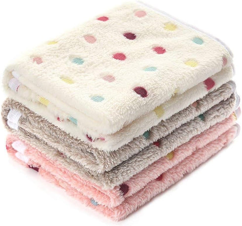 1 Pack 3 Blankets - Super Soft Cute Dot Pattern Pet Blanket - Flannel Throw for Dog Puppy Cat - Beige/Brown/Pink Medium