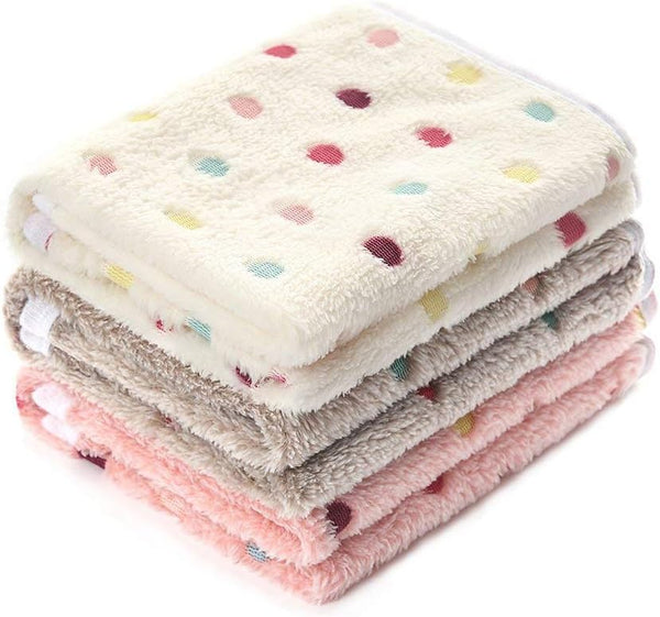 1 Pack 3 Blankets - Super Soft Cute Dot Pattern Pet Blanket - Flannel Throw for Dog Puppy Cat - Beige/Brown/Pink Medium
