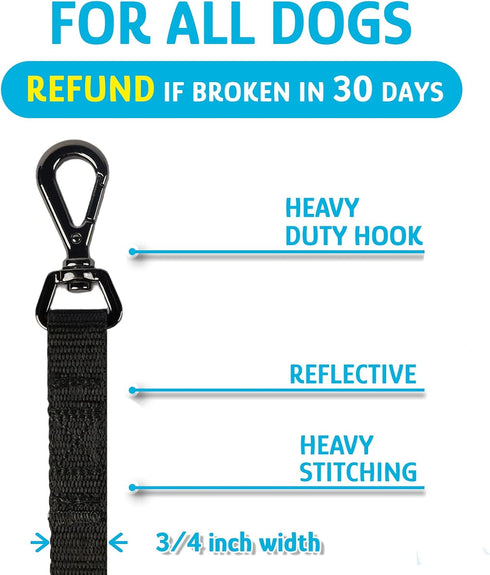 Chew Resistant Float on Water Dog Training Leash - Heavy Duty Hook Safe Handle Long Lead for Dogs (Black 15ft)