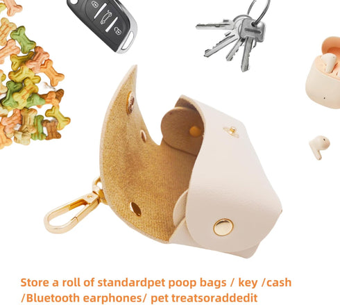 Leather Poop Bag Holder Dispenser for Leash, Portable Reusable Dog Poop Bag Holder for Walking and Outdoor (Beige)