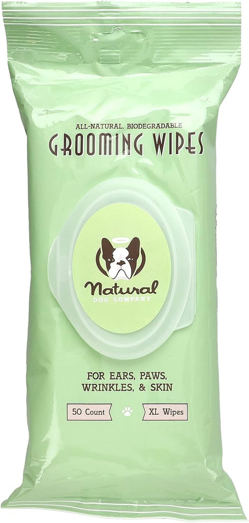 Natural Dog Company Grooming Wipes with Aloe Vera - Cleanses, Soothes, & Deodorizes, 50 Wipes