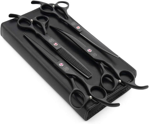 Moontay Professional 7.0" Dog Grooming Scissors Set - 4-Piece Straight, Upward Curved, Downward Curved,