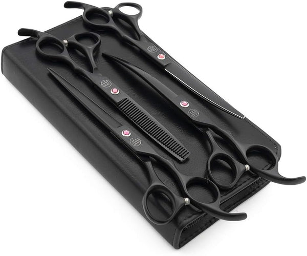 Moontay Professional 7.0" Dog Grooming Scissors Set - 4-Piece Straight, Upward Curved, Downward Curved,