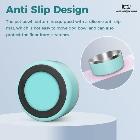 Stainless Steel Dog Bowl, 64oz Mint Green Food and Water Bowl with Non-Slip Quiet Bottom, Easy to Clean, Dishwasher Safe
