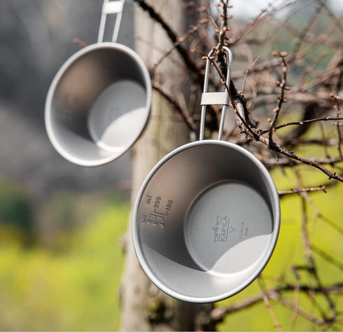 KAPILA 300ml Titanium Bowl with Folding Handle, Portable Camping Picnic Tableware