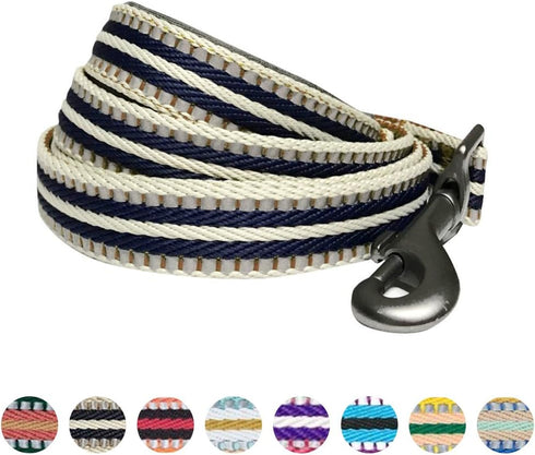 Blueberry Pet 3M Reflective Nylon Dog Leash with Soft Handle, Multi-Colored Stripe, Olive & Blue-Gray, Small