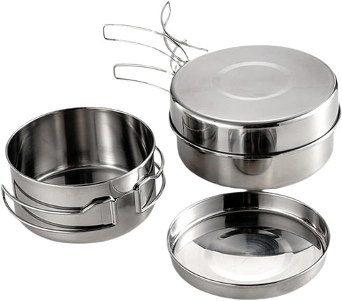 Kisangel Portable Camping Cookware Set Stainless Steel Cooking Kit Lightweight Compact for