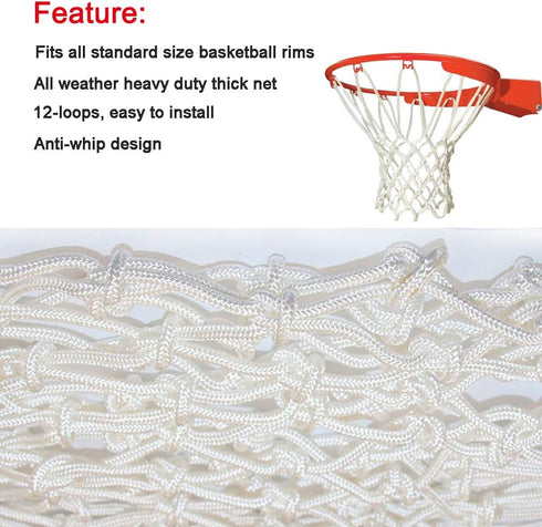 Heavy Outdoor Indoor Basketball Net Replacement 2 Pack, All Weather Anti Whip, Suitable for Standard 12 Loops Rims