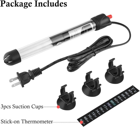 FEDOUR 50W 100W 300W Submersible Glass Aquarium Heater for Fresh and Salt Water (100W)