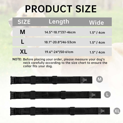 Tactical Dog Collar with Handle, Adjustable Nylon Training Collar with Heavy Duty Metal Buckle for Medium Large Dogs