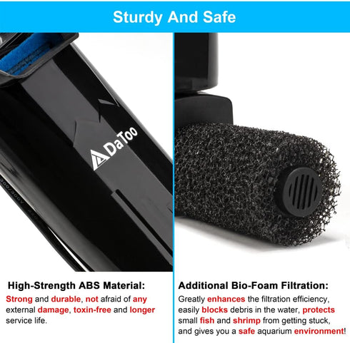 DaToo Aquarium Power Filter, Ultra Silent Small Fish Tank Filter 5W for 10 to 20 Gallon Tanks