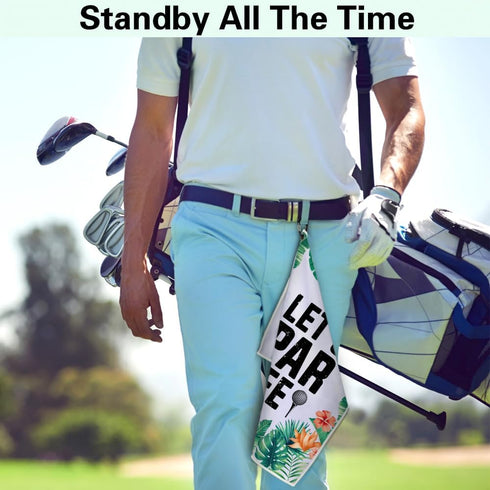Let‘s Par Tee Funny Printed Microfiber Golf Towel with Clip | Tropical Gifts for Golf Fans