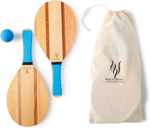 Holyking Beach Paddle Ball Set - Wooden Tennis Racket with 2 Paddles, 2 Balls & Carry Bag