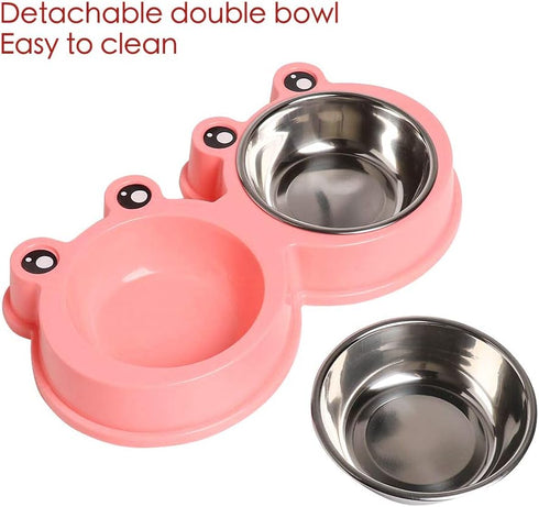 Skrtuan Stainless Steel Pet Bowls - Double Food & Water Bowls for Dogs, Cats, Non-Slip Feeder