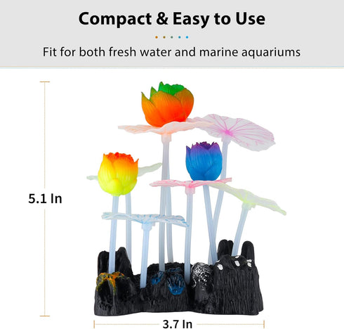 Uniclife Silicone Lotus Ornament - Glowing Effect Aquarium Decoration with Suction Cup for Fish Tank