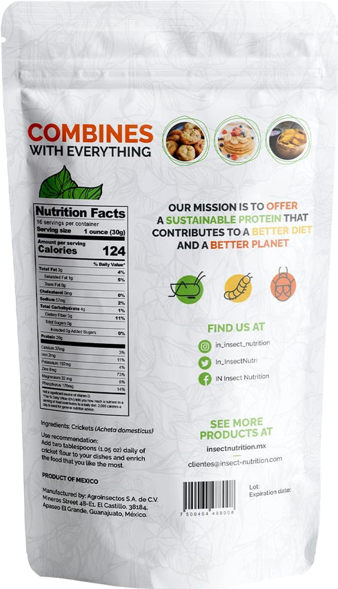 8.82 oz,, 65% 3 6, IN INSECT NUTRITION Cricket Flour High Protein Protein, Omega and Rich in Fiber and prebiotics