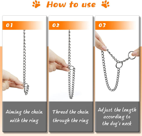 TagME Chain Choke Collar for Dogs, Adjustable Weather Proof Necklace for Medium Dogs