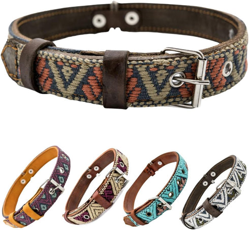 Western Dog Collar - Aztec Southwest Leather Design for Small Medium Large Dogs - Collar para Perros (Medium, Bronze