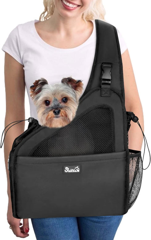 SlowTon Dog Sling Carrier, Hands-Free Papoose for Small Animals Up to 12 lbs, Adjustable Padded Strap, Machine Washable