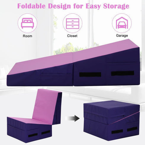 Folding Incline Gymnastics Mat for Tumbling, Folding Tumbling Mats Cheese Wedge Incline Mat with Non-Slip PU Leather