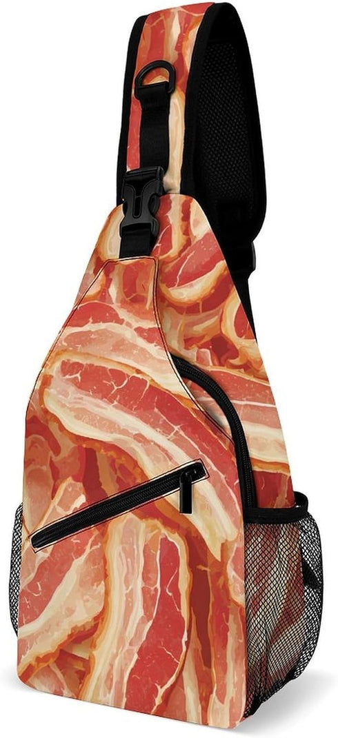 Generic Raw Bacon Crossbody Sling Bags Travel Chest Bag Casual Shoulder Backpack 38x20cm
