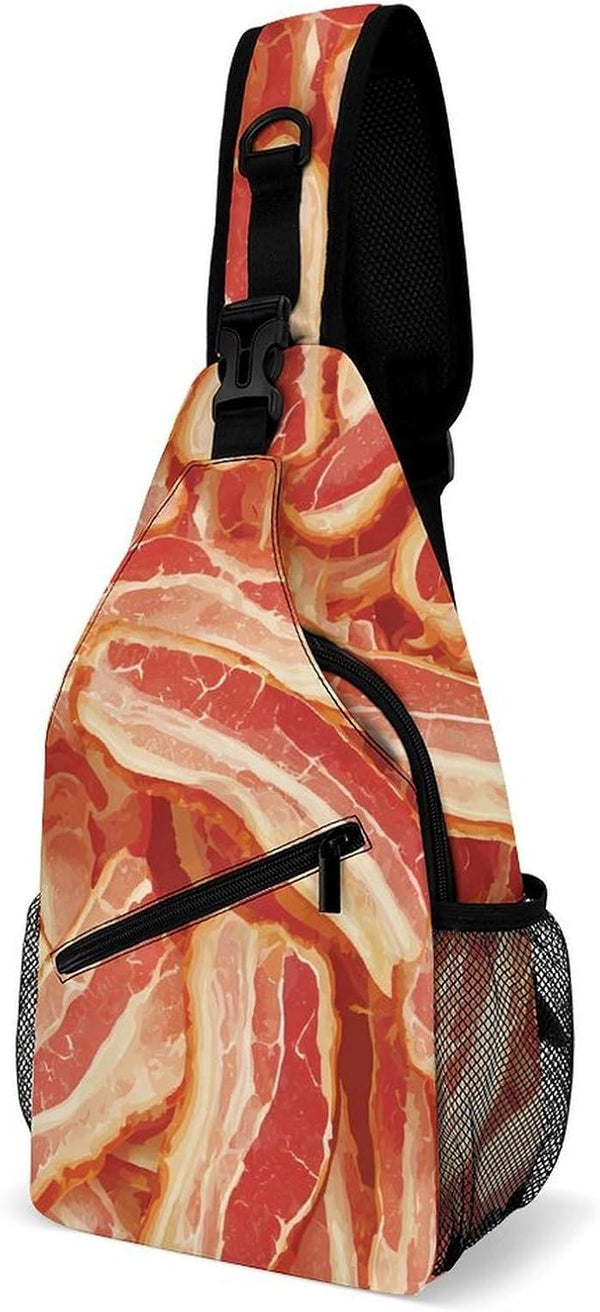 Generic Raw Bacon Crossbody Sling Bags Travel Chest Bag Casual Shoulder Backpack 38x20cm