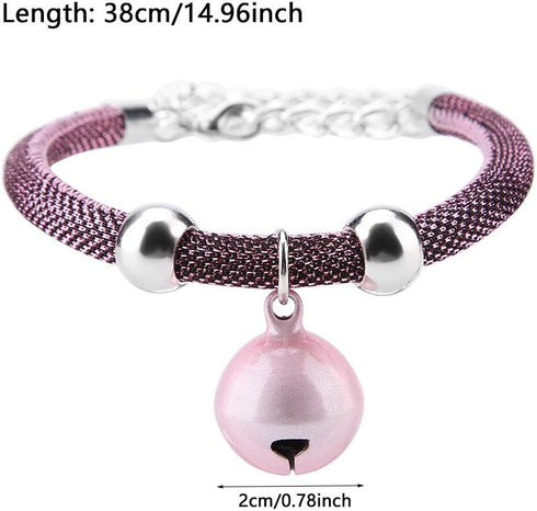 Cat Collars and Leads - Nylon Accessory Kitten Supply with Bell Collar Extension Chain, Japanese Style (Simple Powder)