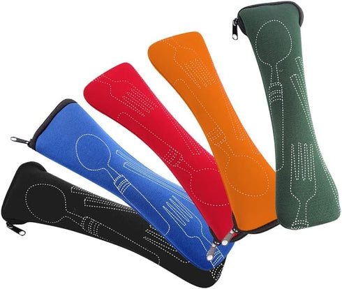 Calsgkspray Black Portable Tableware Bag Outdoor Travel Camping Cutlery Pouch Storage Bag Flatware Tableware Dinnerware