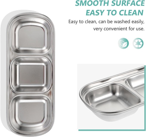 VILLCASE 2pcs Stainless Steel Feeding Tray, Compartment Pet Tray Food Bowls for Small Dogs and Cats