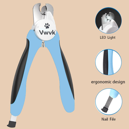 Vwvk Trimmers Dog Cat Nail Clippers & LED Light Illuminates Nails/Bloodline, Quick Sensor Safety Guard to Avoid Over