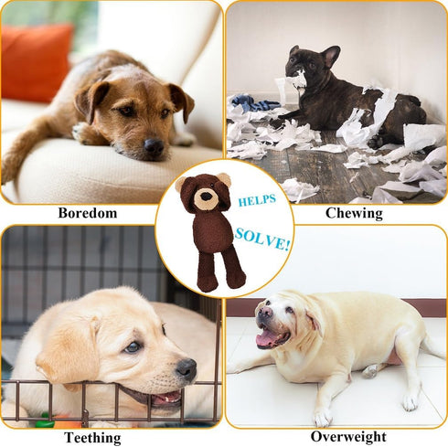 Squeaky Dog Toys, 3-Layered Durable Stuffed Toys for Aggressive Chewers, Cute Plush Teething Chew Toys (Bear-M)