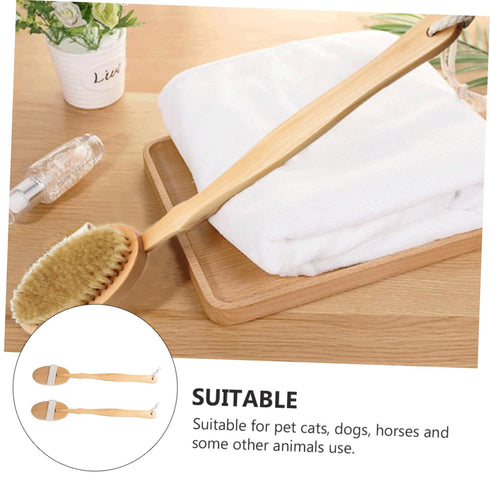2PCS Pet Bathing Brush, Wooden Handle Bath Brush for Dogs and Cats, Practical Pig Bristle Bathing Tool