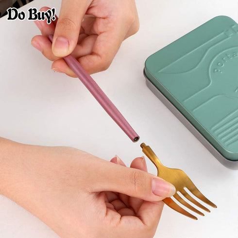Portable & Reusable Stainless Steel Travel Cutlery Set, Folding Utensil Set with Case for Camping, Picnic, Office