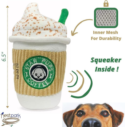 Parody Star Pups Coffee Dog Toy, Pup'kin Spice Latte, Funny Plush Squeaky Holiday Toys for Medium, Small, Large Dogs