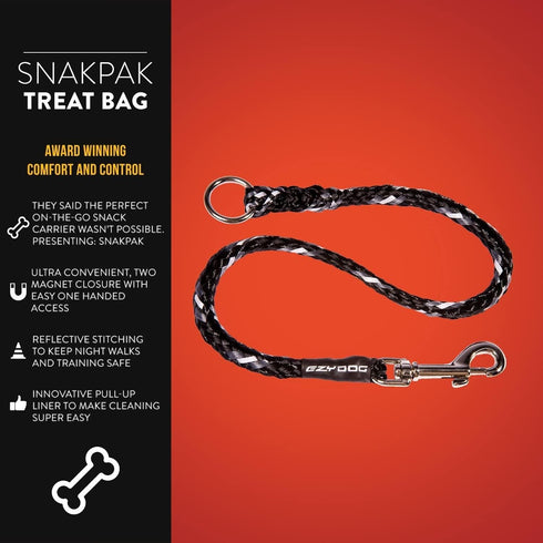 EzyDog Standard 24-Inch Rope Dog Leash Extension - Reflective Trim for Nighttime Safety - Add 2 for Walking 2 Dogs Tangle Free with Our Cujo Leashes (24”, Black)