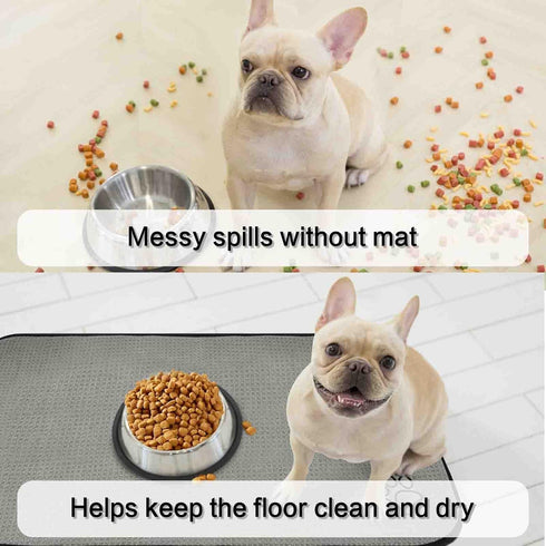 Sinland Microfiber Extra-Large Pet Food Mat - Dog Feeding Mat with Anti-Skid Backing (21Inch x 32Inch, Grey)