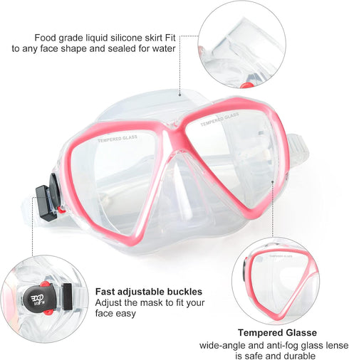 Snorkel Diving Mask Panoramic HD Swim Mask, Anti-Fog Scuba Goggles for Diving, Snorkeling, Swimming