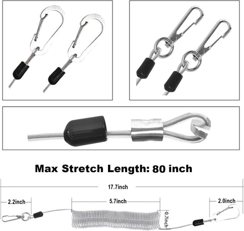 Fishing Lanyard - Heavy Duty Coiled Lanyards with Stainless Steel Wire Inside, Safety Rope Extension Cord Tether
