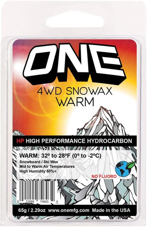 One Mfg 4WD Warm Snowboard & Ski Wax, 65g - High Performance Warm Weather Wax