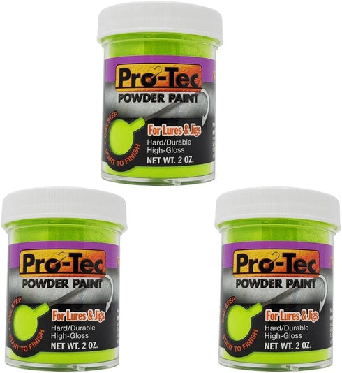 Pro Tec Powder Paint Bundle, Green Chartreuse - 3-Pack, 2 Oz Powder Lure Paint for Fishing