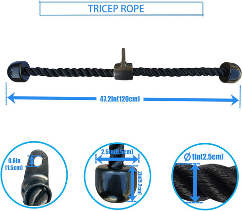 KORIKAHM Long Tricep Rope, 47-63 Inch Length Cable Attachment for Home Gym Pulley System
