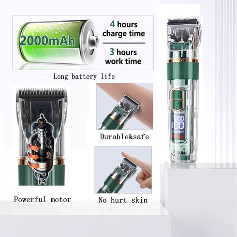 Dog Hair Clippers, Dog Grooming Clippers Kit with LED Display, Low Noise Heavy Duty Pet Hair Shaver Trimmers (Green)