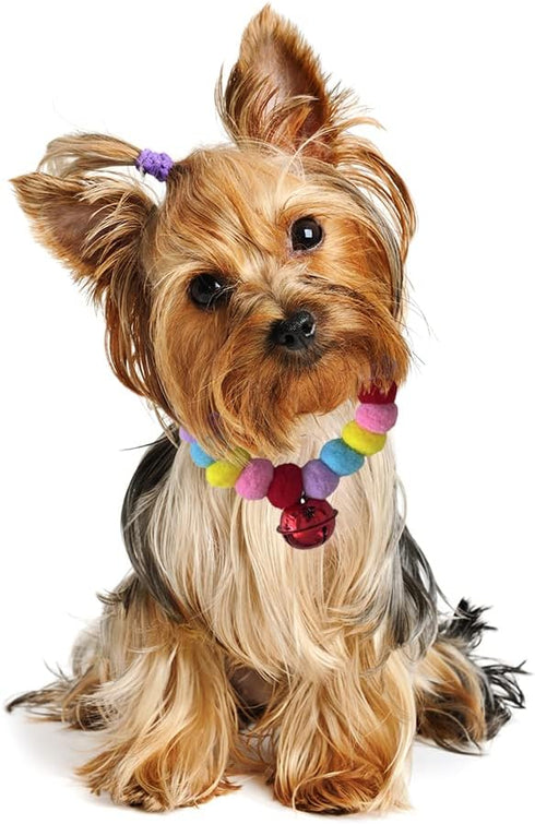 Pom Pom Dog Collar Elastic Cat Collar Decorative Plush Ball Puppy Necklace Eye-catching Pom Pom Pet Collar Necklace with Bell for Taking Photos, Walking, Outdoor Sports (XXL, Red Pink)