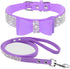Cute Elegant Soft Suede Leather Bling Rhinestone Dog Collar and Leash Combo Set for Pets (XS, Purple-1)