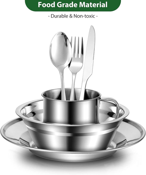 Odoland 29pcs Stainless Steel Utensils Camping Tableware Kit, Cutlery Set for 4, Outdoor Camping, Hiking, Picnic