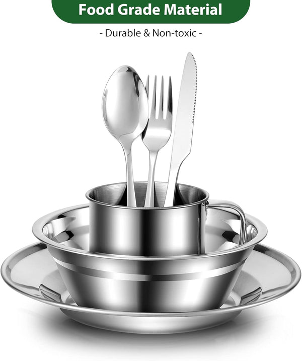 Odoland 29pcs Stainless Steel Utensils Camping Tableware Kit, Cutlery Set for 4, Outdoor Camping, Hiking, Picnic