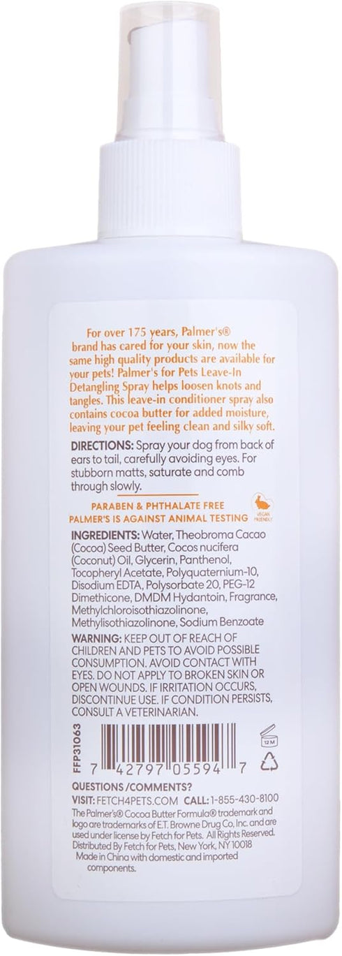 8 Oz Palmers for Pets Detangling and Conditioning Leave-In Spray, Cocoa Butter - No-Rinse Dematting Dog Conditioner