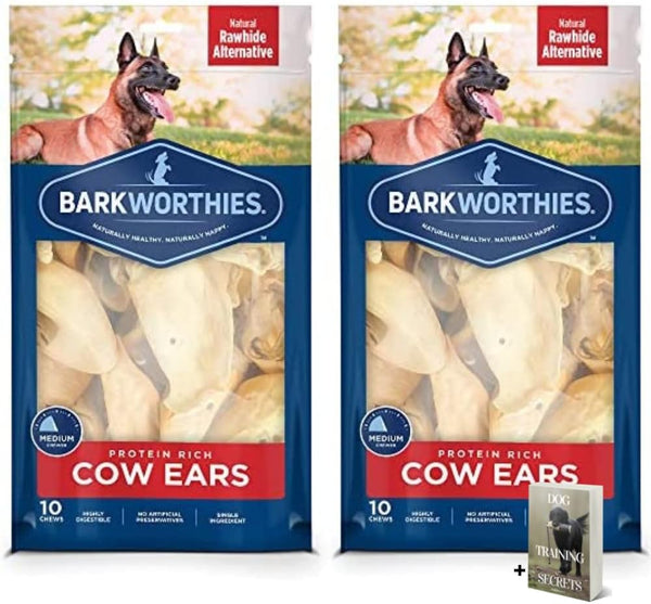 Barkworthies Cow Ears Dog Chews - 2 Pack, High Protein All Natural Treats, Grain Free, Rawhide Free for Aggressive